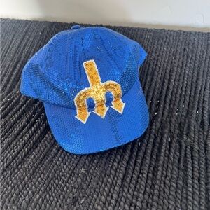 Blue Sequin Cap with Gold Logo